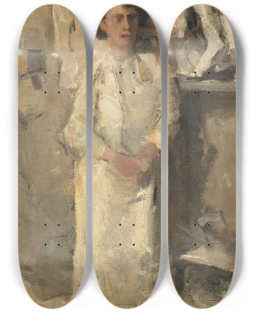 Triptych art skateboard deck of Isaac Israls Portrait Of The Artist Theo Nieuwenhuis In His Studio by Isaac Israels (1865-1934)