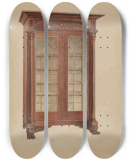 Triptych art skateboard deck of Ferdinand Cartier China Cabinet by Ferdinand Cartier