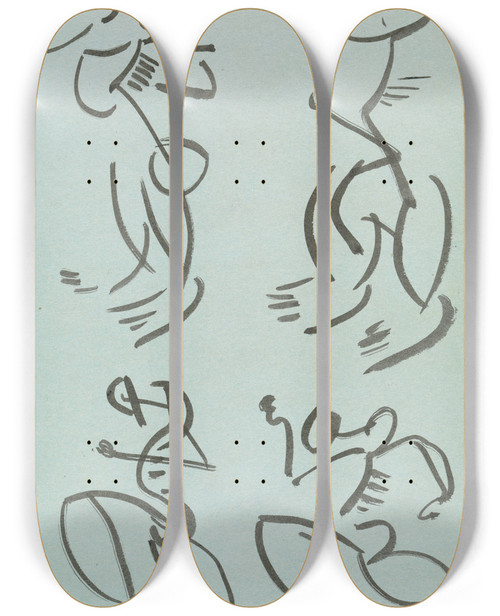 Triptych art skateboard deck of Henri Gaudierbrzeska Four Studies Of Dancing Figures_1 by Henri Gaudier-Brzeska (1891-1915)