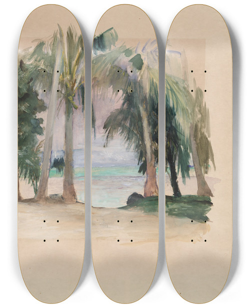Triptych art skateboard deck of John La Farge Palms By Thesea by John La Farge (1835-1910)