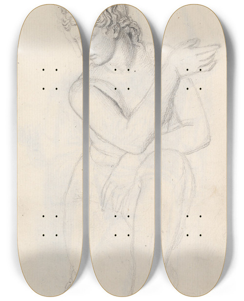 Triptych art skateboard deck of John Flaxman Crouching Venus From The Gabinetto Delle Maschere Vatican Museum Rome by John Flaxman (1755-1826)