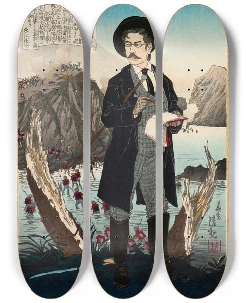 Triptych art skateboard deck of Kobayashi Kiyochika Fukuchi Genichir From The Series Instructive Models Of Lofty Ambition by Kobayashi Kiyochika (1847-1915)