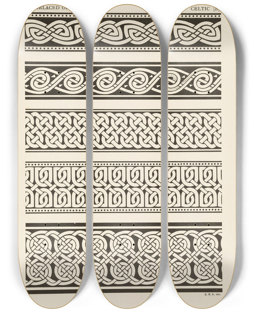 Triptych art skateboard deck of George Ashdown Audsley Outlines Of Ornament In The Leading Styles Pl07 by George Ashdown Audsley (1838-1925)