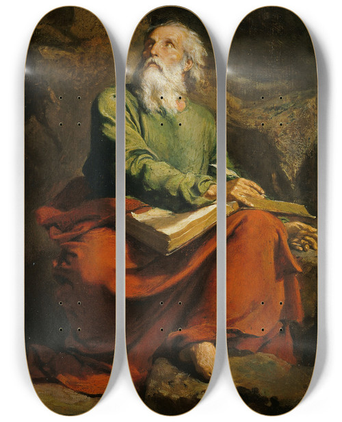 Triptych art skateboard deck of Ernest Meissonier Isaiah by Ernest Meissonier (1815-1891)