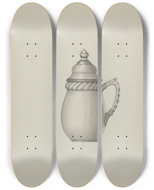Triptych art skateboard deck of Dana Bartlett Pewter Honey Jar by Dana Bartlett