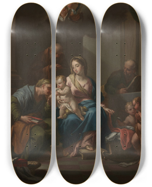 Triptych art skateboard deck of Francesco Trevisani Presentation Sketch For The Holy Family With Saints Anne Joachim And John The Baptist For Santa Maria In Via Lata Roma by Francesco Trevisani (1656-1746)