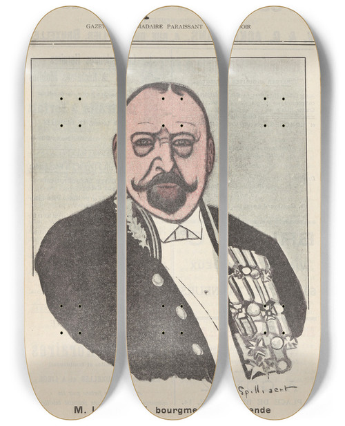 Triptych art skateboard deck of Lon Spilliaert Portret Van Burgemeester Liebaert by Leon Spilliaert (1881-1946)