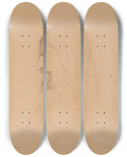 Triptych art skateboard deck of Ferdynand Bryll Szkic Portretowy Mczyzny Z Brod I Wsami by Ferdynand Bryll (1863-1922)