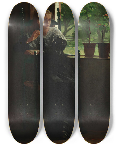 Triptych art skateboard deck of Winslow Homer At The Window by Winslow Homer (1836-1910)