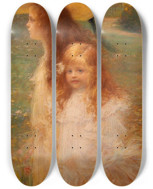 Triptych art skateboard deck of Charleslucien Landre Portrait Des Nices De Lartiste Par Charles Landre by Charles-Lucien Landre (1862-1934)