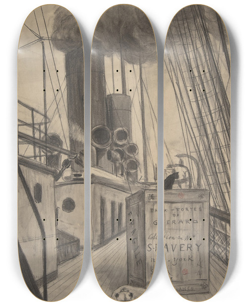 Triptych art skateboard deck of Henricharles Gurard Frontispiece For Eauxfortes De Gurard Collection De Mr S P Samuel Putnam Avery New York by Henri-Charles Gurard (1846-1897)