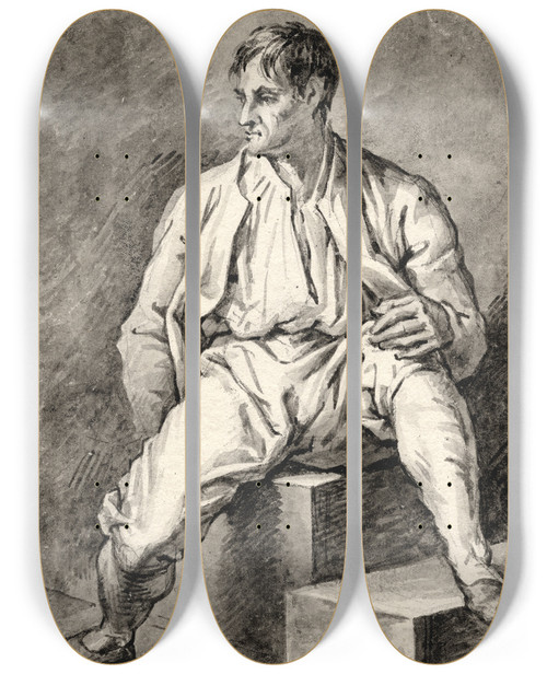 Triptych art skateboard deck of David Humbert De Superville Man Zittend Op Een Verhoging by David Humbert De Superville (1770-1849)