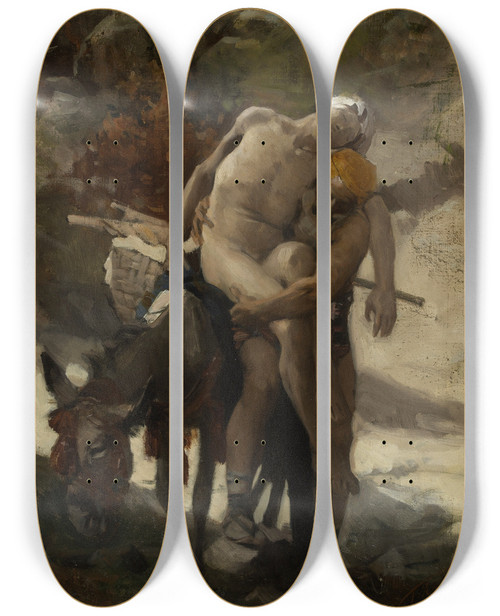 Triptych art skateboard deck of Aim Morot The Good Samaritan Sketch by Aime Morot (1850-1913)