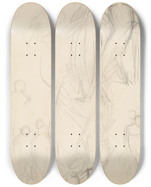 Triptych art skateboard deck of Sir John Everett Millais The Escape Of A Heretic Sketch Of The Girl And Her Lover_2 by Sir John Everett Millais (1829-1896)