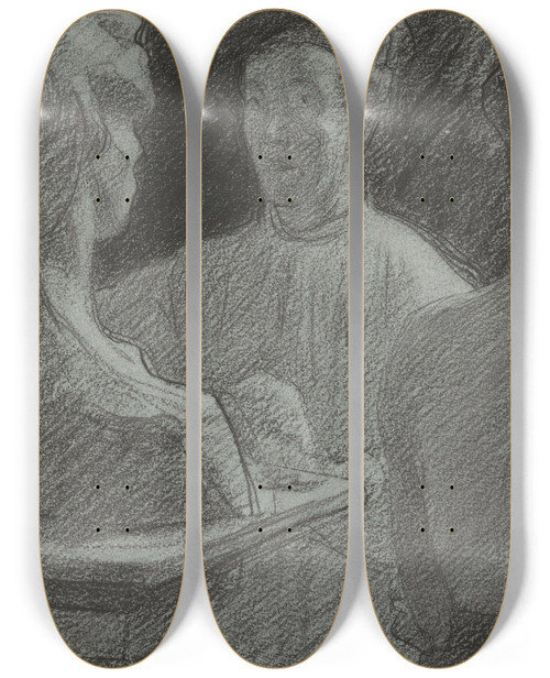 Triptych art skateboard deck of Jan Veth Portret Van De Beeldhouwer Lambertus Zijl_1 by Jan Veth (1864-1925)