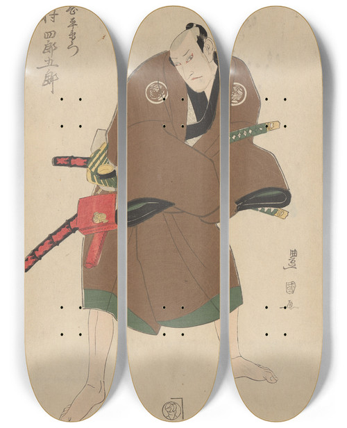 Triptych art skateboard deck of Toyokuni Utagawa An Actor Dressed As A Samurai In Brown Robe by Toyokuni Utagawa (1769-1825)