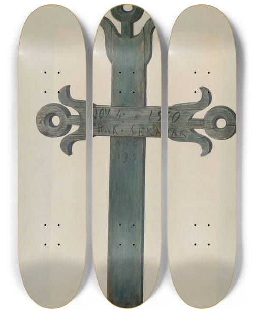 Triptych art skateboard deck of George File Wooden Cross by George File