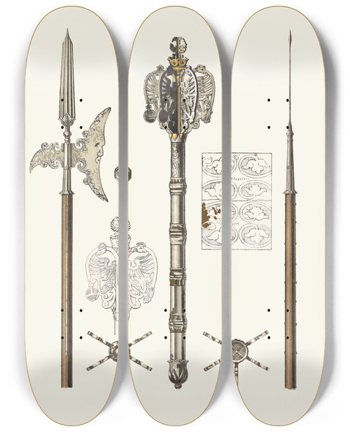 Triptych art skateboard deck of Fedor Grigoryevich Solntsev Shestoper I Alebarda by Fedor Grigoryevich Solntsev (1801-1892)