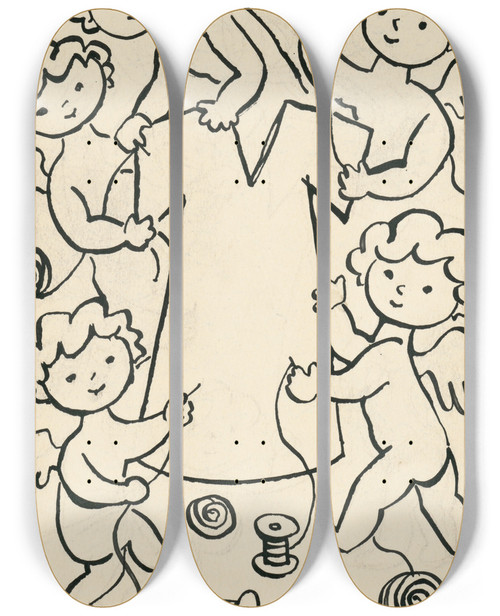 Triptych art skateboard deck of Josef Apek I Had A Dog And A Cat Pl 24 by Josef apek (1887-1945)