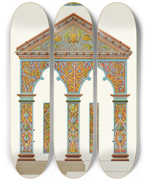 Triptych art skateboard deck of Fedor Grigoryevich Solntsev Okno Teremnago Dvortsa V Koridore Veduschem K Krestovozdvizhenskoi Tserkvi by Fedor Grigoryevich Solntsev (1801-1892)