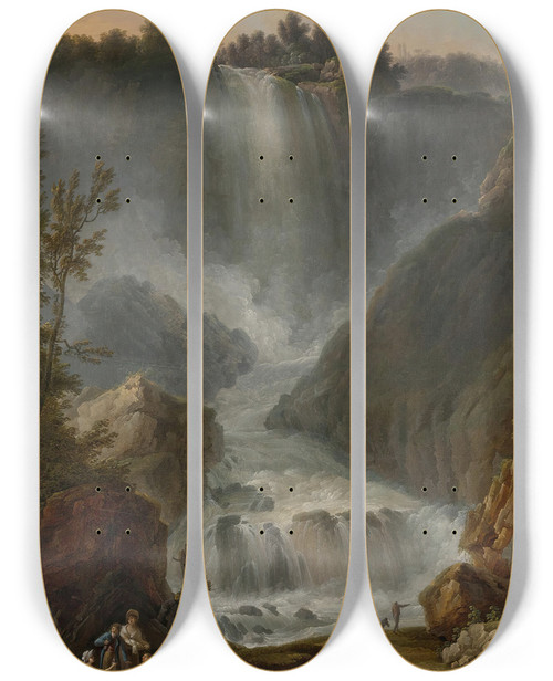 Triptych art skateboard deck of Claudelouis Chtelet View Of The Cascade Del Marmore Near Terni by Claude Louis Chatelet (1753-1794)