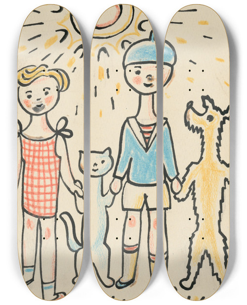 Triptych art skateboard deck of Josef Apek I Had A Dog And A Cat Pl 09 by Josef apek (1887-1945)