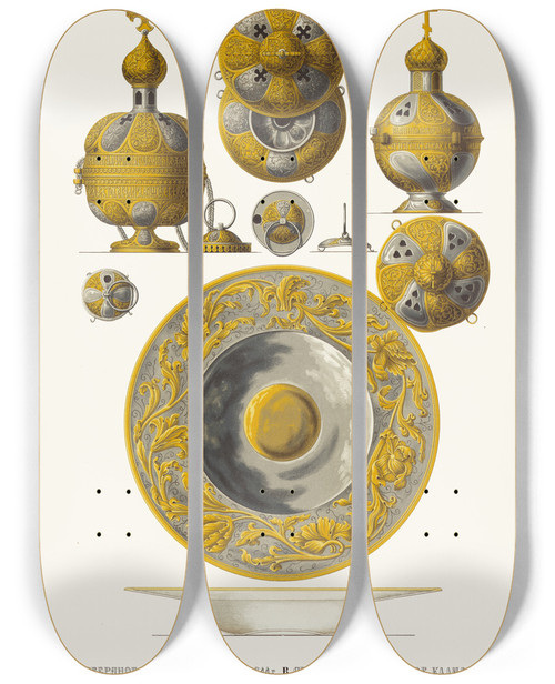 Triptych art skateboard deck of Fedor Grigoryevich Solntsev A Serebrianoe Zolochenoe Kadilo 1644 G B Serebrianoe Zolochenoe Kadilo 1649 G C by Fedor Grigoryevich Solntsev (1801-1892)