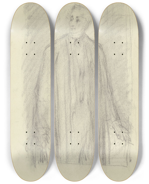 Triptych art skateboard deck of Victor Mller Kniebild Eines Mannes In Langem Talarartigem Rock by Victor Muller (1829-1871)