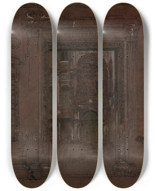 Triptych art skateboard deck of James Abbott Mcneill Whistler San Giovanni Apostolo Et Evangelistae by James Abbott Mcneill Whistler (1834-1903)