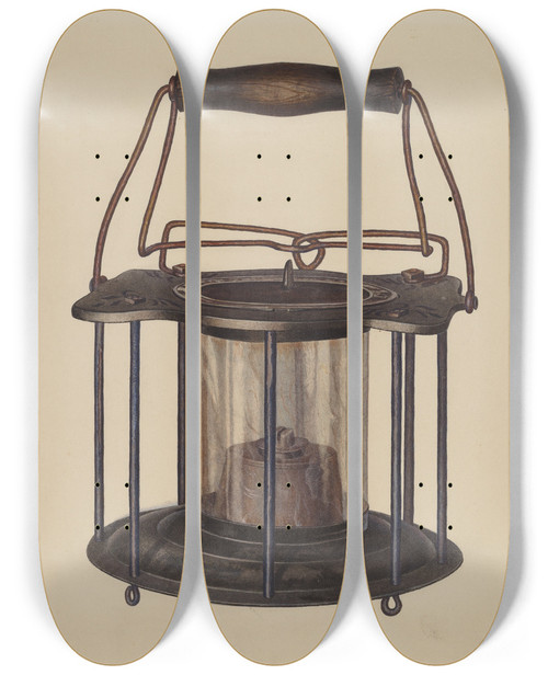 Triptych art skateboard deck of Edward L Loper Combination Lanternstove by Edward L Loper (1916-2011)