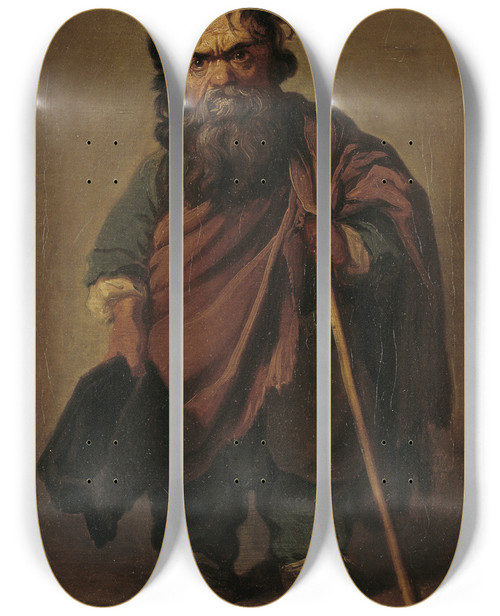 Triptych art skateboard deck of Jens Juel The Roman Dwarf Francesco Ravai Called Bajocco by Jens Juel (1745-1802)