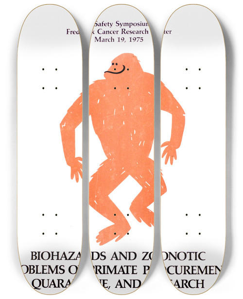 Triptych art skateboard deck of National Institutes Of Health Biohazards And Zoonotic Problems Of Primate Procurement Quarantine And Research by National Institutes Of Health (1887)