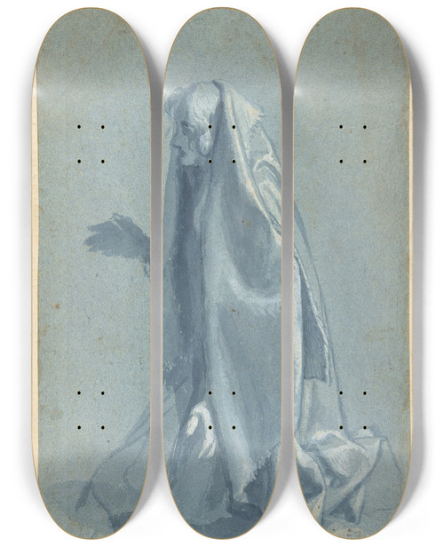 Triptych art skateboard deck of Cigoli Ludovico Cardi Kneeling Female Figure In Profile To Left by Cigoli (Ludovico Cardi) (1559-1613)