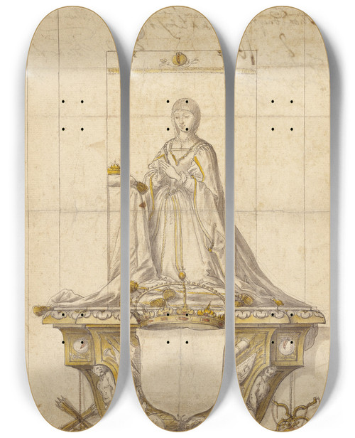 Triptych art skateboard deck of Pedro Mena Y Medrano Study For A Statue Of Queen Isabella by Pedro Mena Y Medrano (1628-1688)