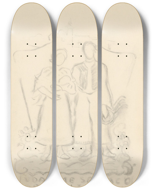 Triptych art skateboard deck of Tefan Polkorb Family by Stefan Polkorab