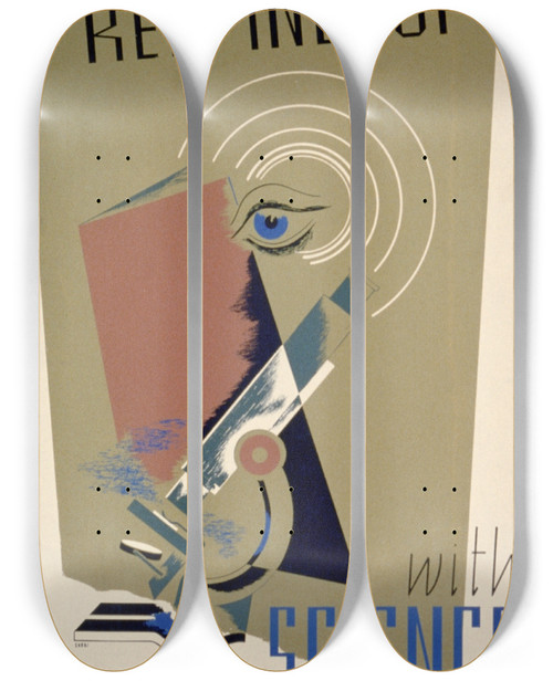 Triptych art skateboard deck of Shari Weisberg Keeping Up With Science by Shari Weisberg (20-)