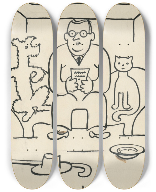 Triptych art skateboard deck of Josef Apek I Had A Dog And A Cat Pl 25 by Josef apek (1887-1945)