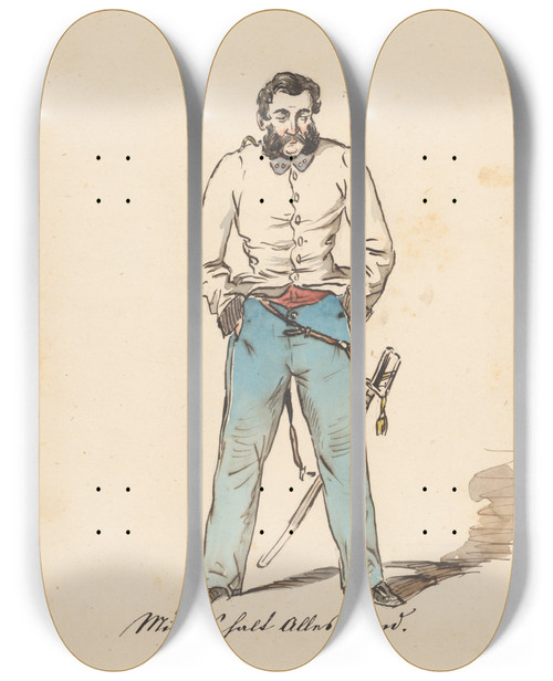 Triptych art skateboard deck of Friedrich Carl Von Scheidlin Man With His Hands In The Pockets by Friedrich Carl Von Scheidlin (1822-1913)