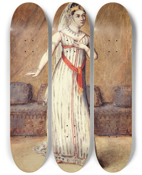 Triptych art skateboard deck of Etienne Bouchardy Mademoiselle Volnays Actrice by Etienne Bouchardy (1797-1849)