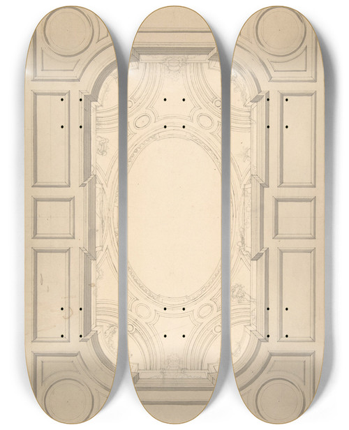 Triptych art skateboard deck of Julesedmondcharles Lachaise Design For Trompe Loeil Ceiling For Dining Room Htel De Trvise_2 by Jules-Edmond-Charles Lachaise (1897)