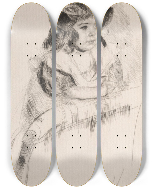 Triptych art skateboard deck of Mary Cassatt Margot Resting Arms On Back Of Armchair_1 by Mary Cassatt (1844-1926)