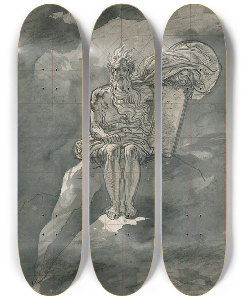 Triptych art skateboard deck of David Humbert De Superville Mozes Met De Stenen Tafelen Op De Berg Sina Gekwadrat by David Humbert De Superville (1770-1849)