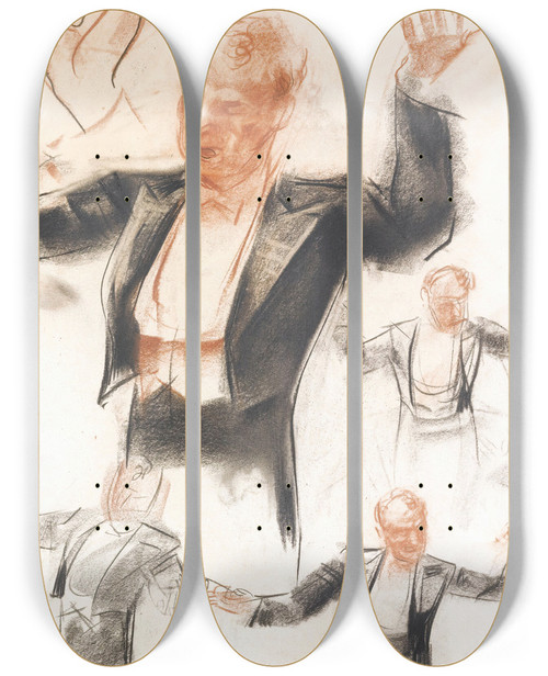 Triptych art skateboard deck of Alexandre Jacovleff Sergei Kusevitsky Conducting The Boston Symphony Orchestra by Alexandre Jacovleff (1887-1938)