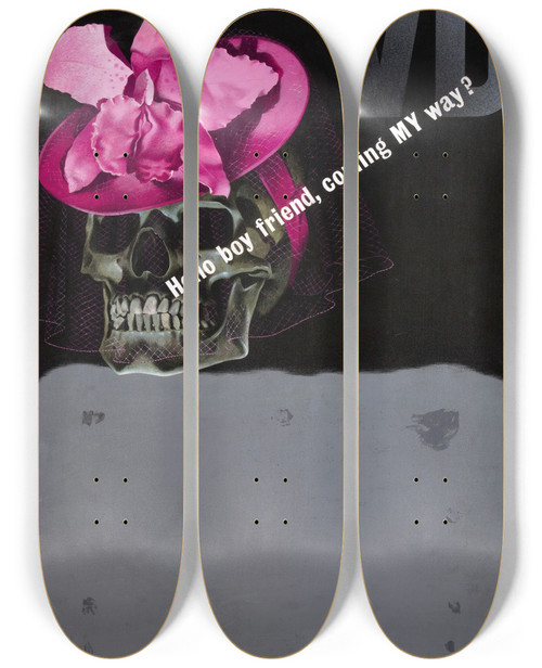 Triptych art skateboard deck of Reginald Mount  Hello Boy Friend Coming My Way by Reginald Mount (1906-1979) Triptych art skateboard deck of Reginald Mount  Hello Boy Friend Coming My Way by Reginald Mount (1906-1979)