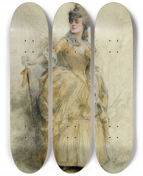 Triptych art skateboard deck of Thobald Chartran Portrait De Rjane 18561920 En Costume De Scne by Theobald Chartran (1849-1907)
