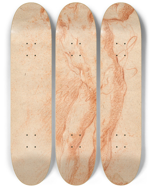 Triptych art skateboard deck of Giovanni Antonio Guardi Male Nude_2 by Giovanni Antonio Guardi (1699-1766)