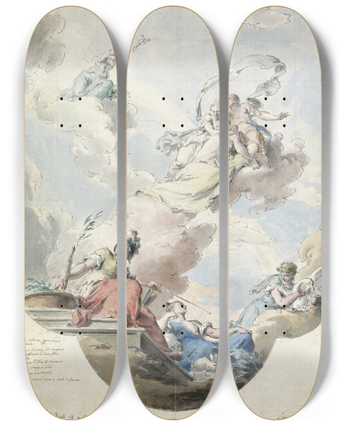 Triptych art skateboard deck of Pietro Antonio Novelli Design For A Ceiling Painting With A Nuptial Allegory by Pietro Antonio Novelli (1729-1804)