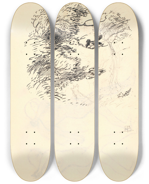 Triptych art skateboard deck of Niels Skovgaard Mikkel Rv Og Klavs Skade by Niels Skovgaard (1858-1938)