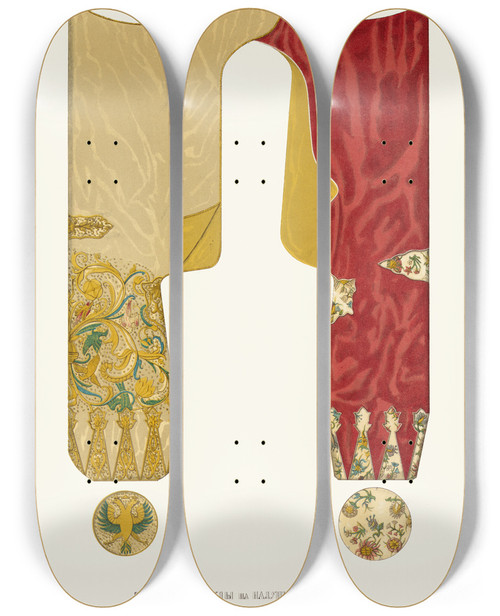 Triptych art skateboard deck of Fedor Grigoryevich Solntsev Takhtun Ili Chekhly Na Naluchie I Kolchan by Fedor Grigoryevich Solntsev (1801-1892)