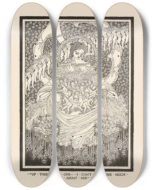 Triptych art skateboard deck of Dugald Stewart Walker Up There Sits One I Cant Remember Much About Her by Dugald Stewart Walker (1883-1937)